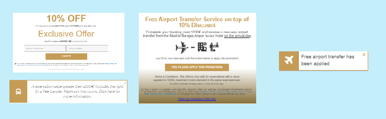 Free airport campaign which contains out of two popups and two notifications